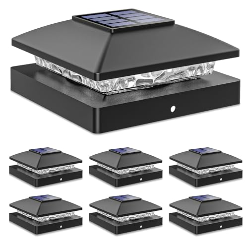 JOFIOS Solar Post Cap Lights Outdoor 6pack Black Waterproof Solar Powered Deck Fence Post Lights Fit 4x4 WoodVinyl Posts Bright Warm White Solar Post Lights Decorate Deck Patio Porch Fence - Image 1