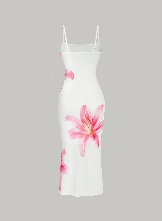 Take Two White Floral Print Strappy Bodycon Midi Dress