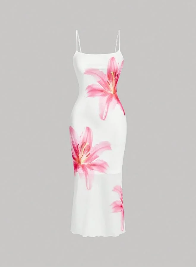 Take Two White Floral Print Strappy Bodycon Midi Dress