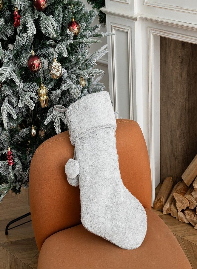 E-FirstFeeling Gray Christmas Stocking,Large Plush Faux Fur Christmas Stockings,Fireplace Hanging Ornaments Xmas Tree Decorations for Holiday Party Decor - Image 5