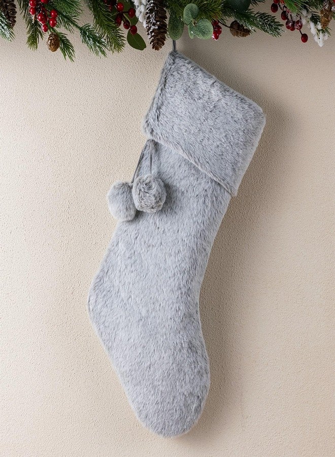 E-FirstFeeling Gray Christmas Stocking,Large Plush Faux Fur Christmas Stockings,Fireplace Hanging Ornaments Xmas Tree Decorations for Holiday Party Decor - Image 1