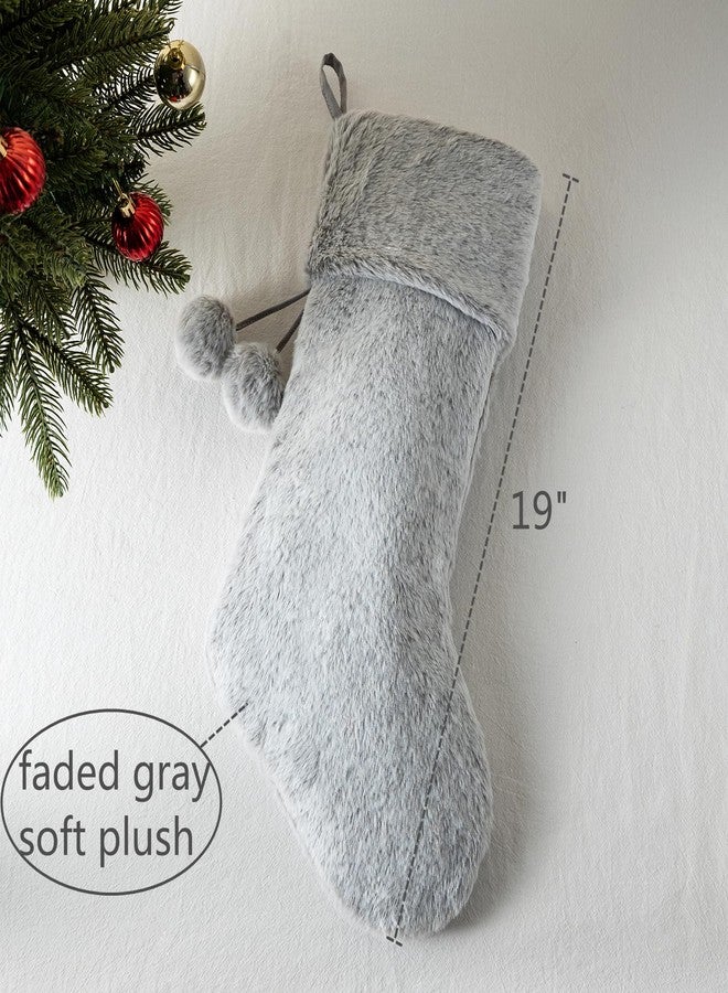 E-FirstFeeling Gray Christmas Stocking,Large Plush Faux Fur Christmas Stockings,Fireplace Hanging Ornaments Xmas Tree Decorations for Holiday Party Decor - Image 3