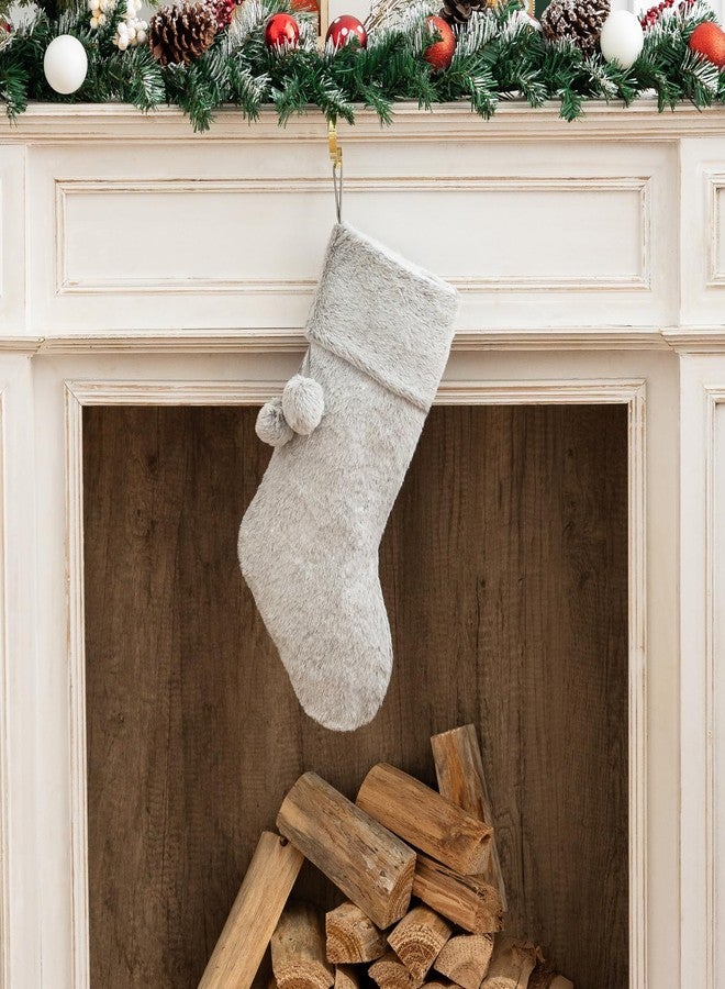 E-FirstFeeling Gray Christmas Stocking,Large Plush Faux Fur Christmas Stockings,Fireplace Hanging Ornaments Xmas Tree Decorations for Holiday Party Decor - Image 2