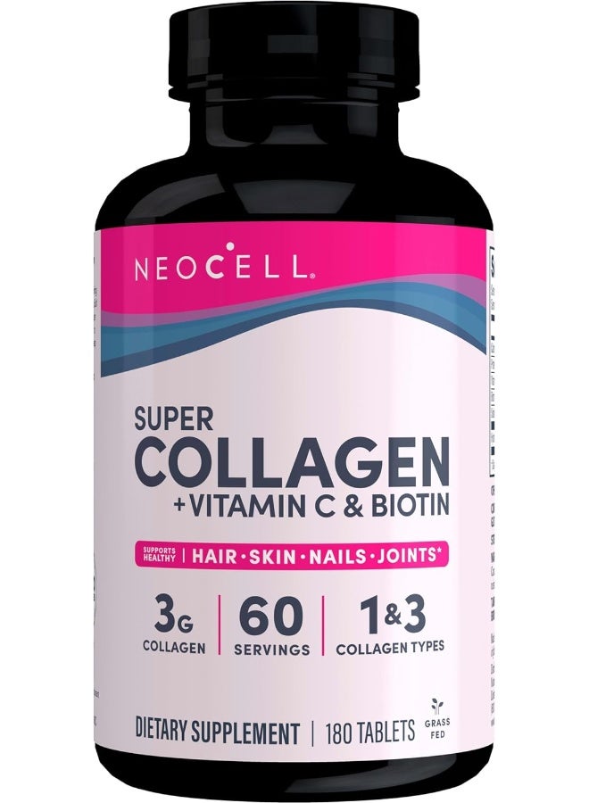 نيوسيل Super Collagen + Vitamin C + Biotin 180 Tablets - Image 1