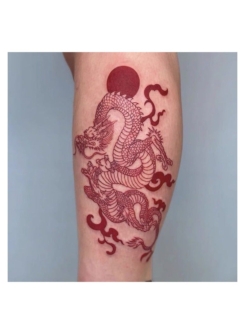 كبير الحجم التنين الأحمر لصاقات وشم مؤقت للرجال والنساء الذراع للماء - Image 1