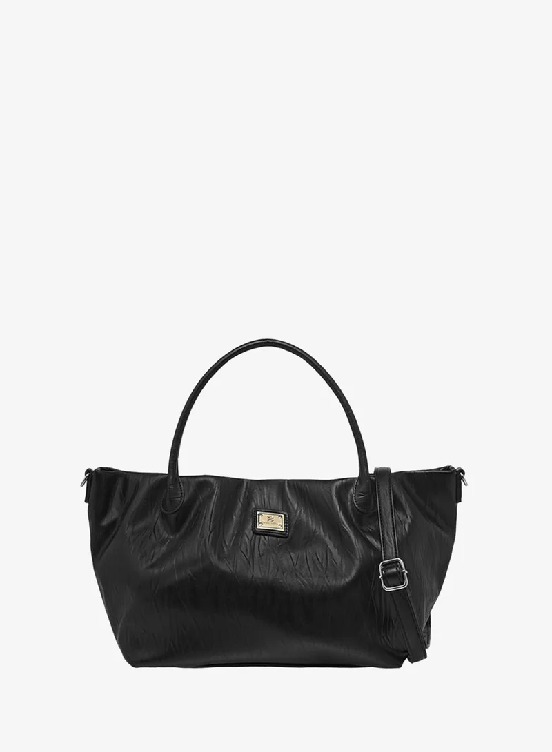 Textured Tote Bag with Double Handle and Detachable Shoulder Strap