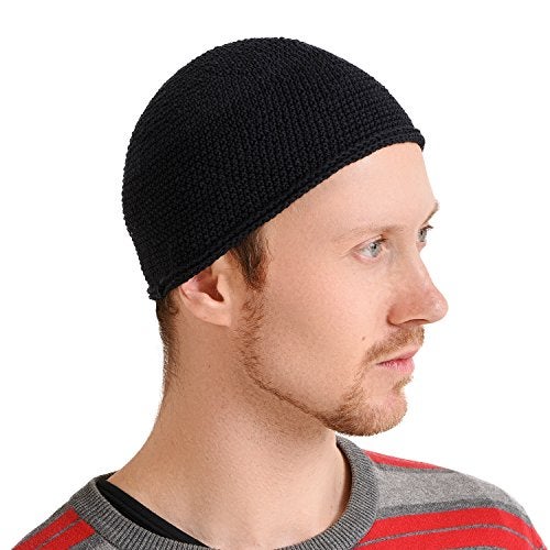 CHARM Kufi Hat Mens Beanie - Men Cotton Skull Cap Hand Made 2 Sizes Islam Black M - Image 1