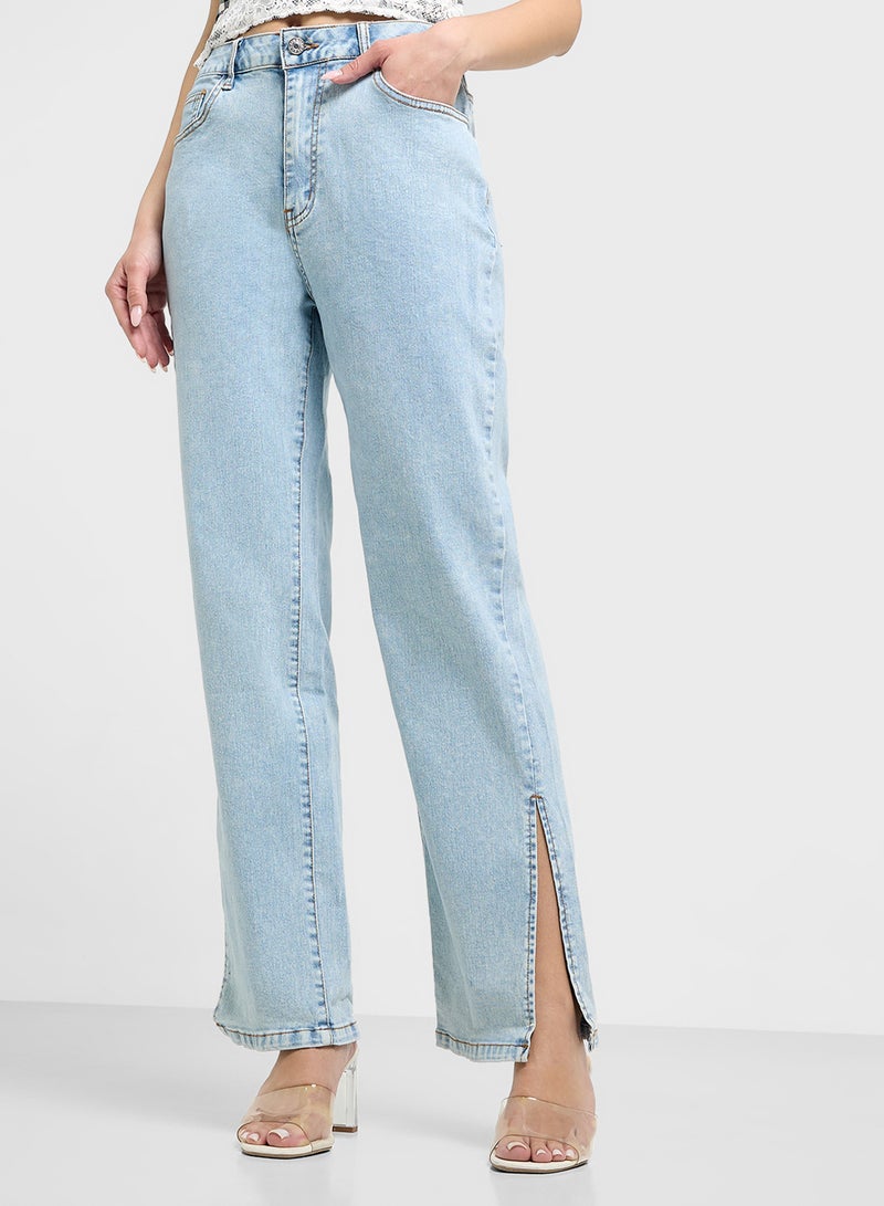 Ginger Stone Wash Straight Fit Jeans With Slit - Image 2