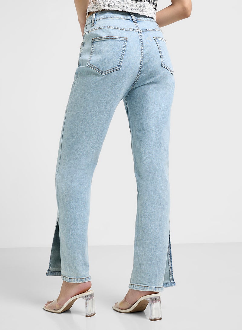 Ginger Stone Wash Straight Fit Jeans With Slit - Image 3