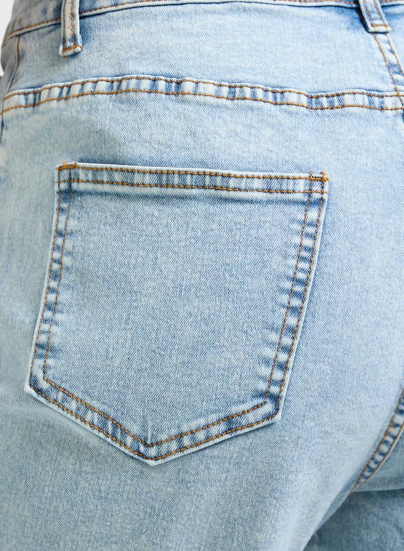 Ginger Stone Wash Straight Fit Jeans With Slit