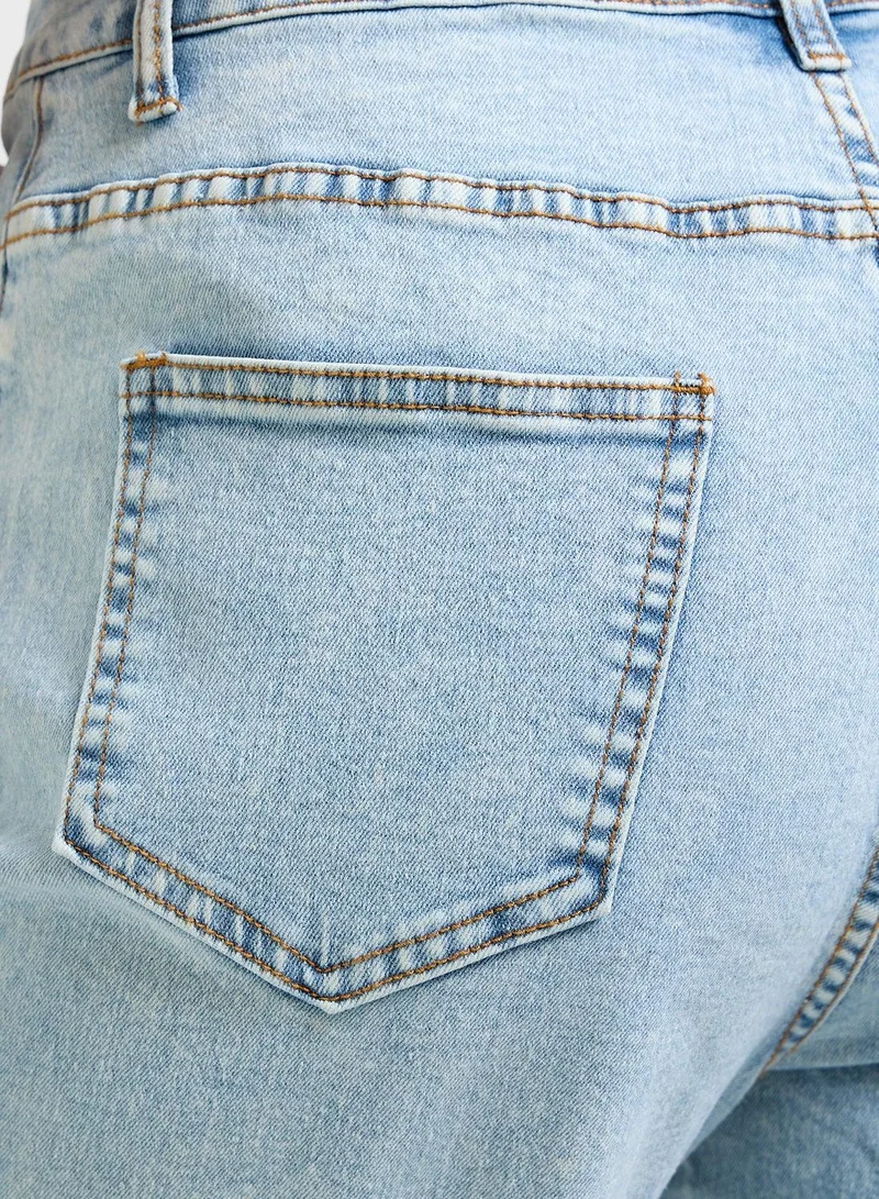 Ginger  Stone Wash Straight Fit Jeans With Slit for Women | Best Price UAE