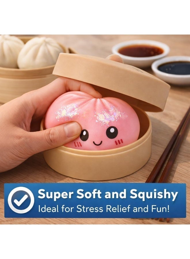GIOIO Dumpling Squishy Mystery Box Stress Relief Toy | Colorful Reusable Squeeze Balls with Steamer, Soft Rebound Fidget Toy for Kids & Adults, Home Office Gift (PINK) - Image 5