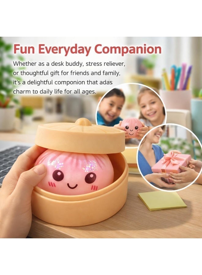 GIOIO Dumpling Squishy Mystery Box Stress Relief Toy | Colorful Reusable Squeeze Balls with Steamer, Soft Rebound Fidget Toy for Kids & Adults, Home Office Gift (PINK) - Image 3