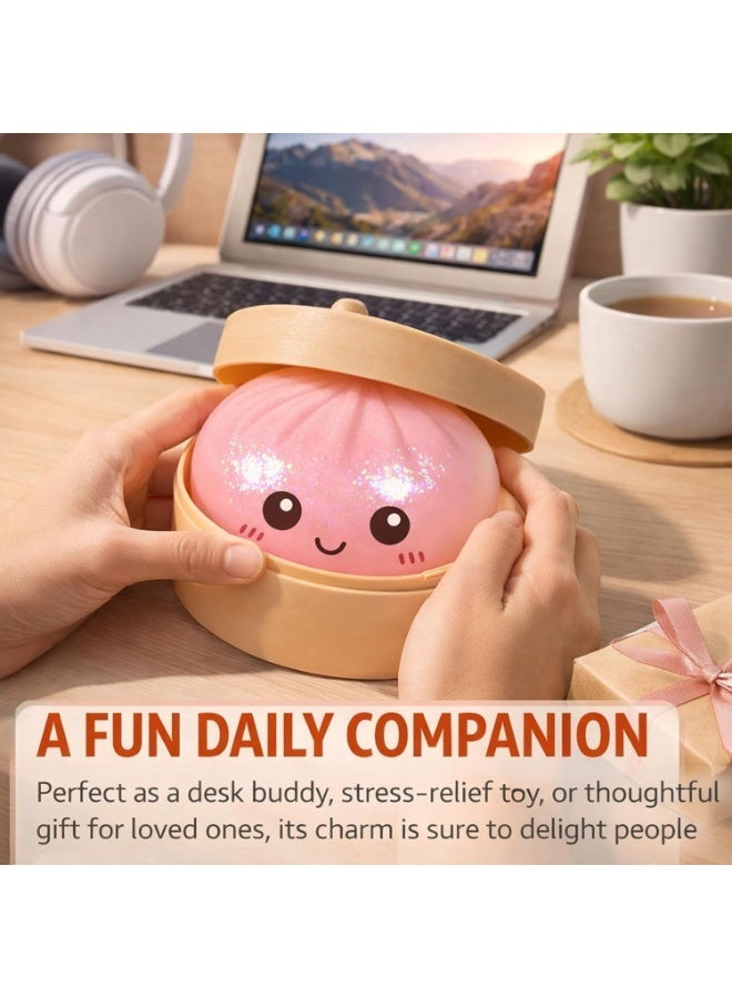 GIOIO Dumpling Squishy Mystery Box Stress Relief Toy | Colorful Reusable Squeeze Balls with Steamer, Soft Rebound Fidget Toy for Kids & Adults, Home Office Gift (PINK) - Image 4
