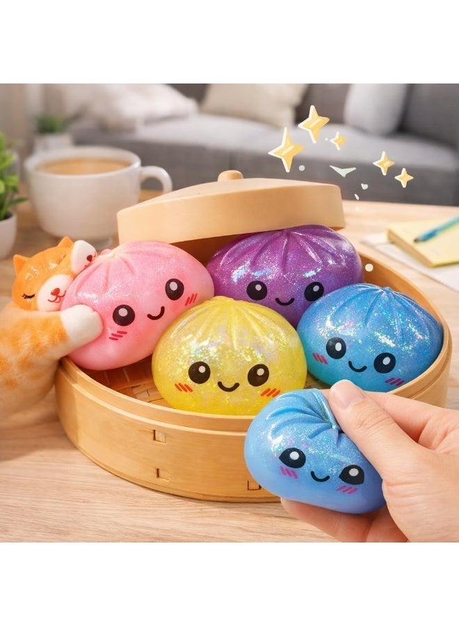 GIOIO Dumpling Squishy Mystery Box Stress Relief Toy | Colorful Reusable Squeeze Balls with Steamer, Soft Rebound Fidget Toy for Kids & Adults, Home Office Gift (PINK) - Image 2