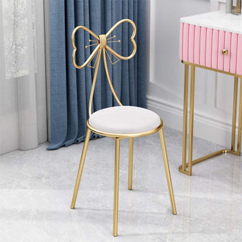 Gluck Plants Modern Makeup Vanity Stool Cute Butterfly Stool Ottoman Bench Metal Bench Legs Gold Dining Chair for Kitchen Bedroom Living Room White Flannel