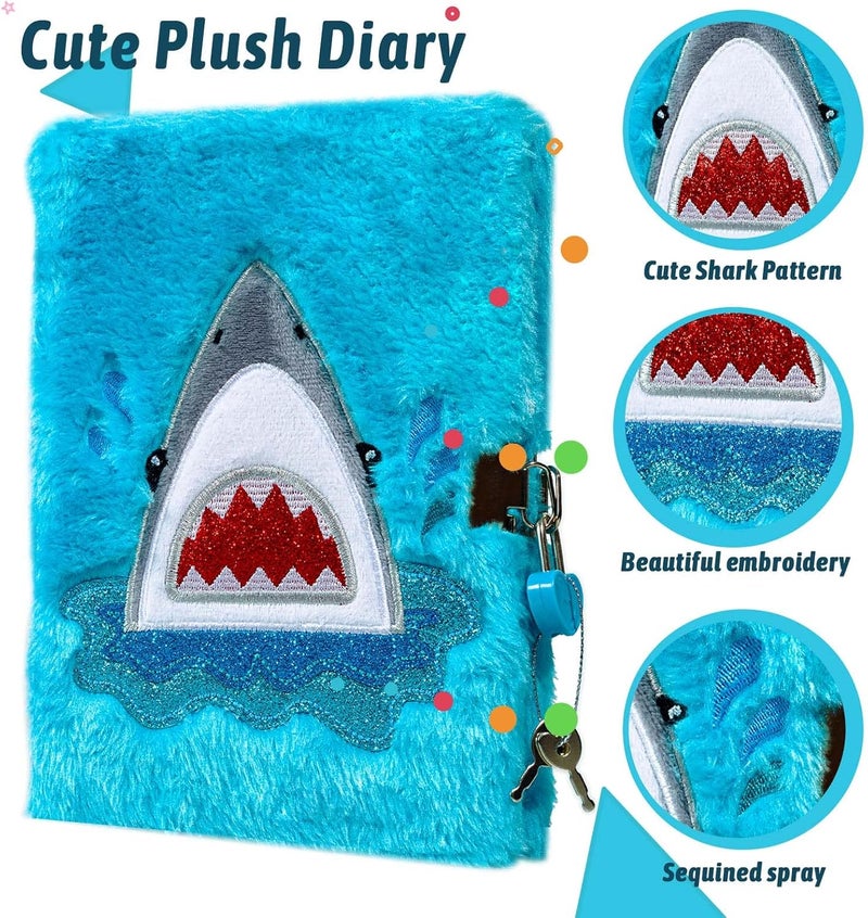 SuperStyle Journal Diary, Gift for 6 7 8 Years Old Boys, Shark Notebook with Lock Secret Diary Writing Journal Birthday Gift for Kids - Image 2