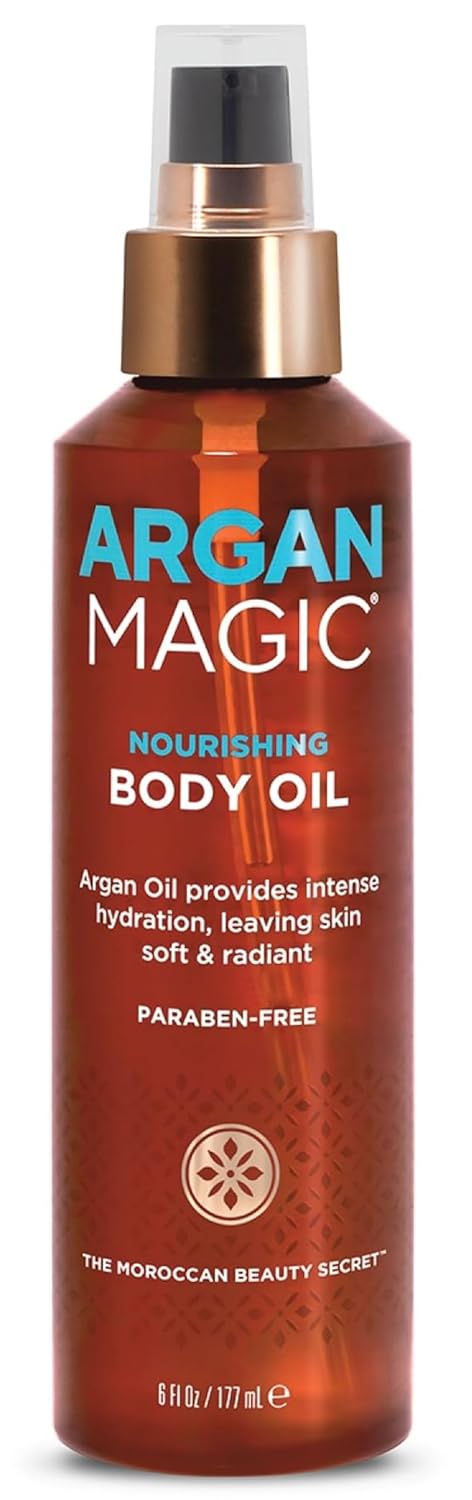 ARGAN MAGIC زيت الجسم المغذي سحر الأركان مع زيت الأركان واللوز ترطيب مكثف ينعش ويضيء مصنوع في الولايات المتحدة خالي من البارابين خالي من القسوة 6 أونصة سائلة - Image 1