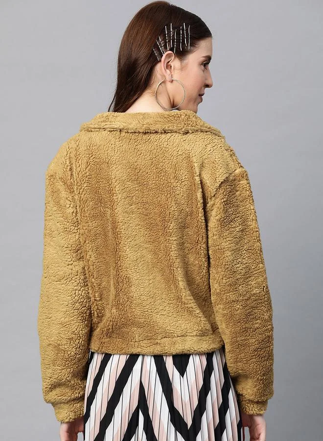 ساسافراس Faux Fur Jacket with Drawstring Hem by Styli