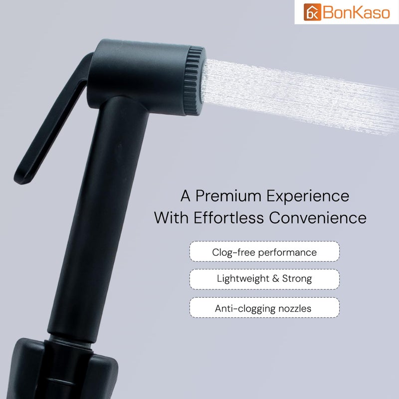 BonKaso ABS Health Faucet Black Finish Jet Spray for Toilet Handheld Bidet Sprayer HighPressure Soft Flow Modes LeakProof Push Button 1M TangleFree Stainless Steel Hose Flexible Tube - Image 4