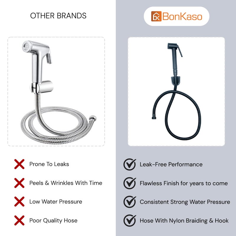 BonKaso ABS Health Faucet Black Finish Jet Spray for Toilet Handheld Bidet Sprayer HighPressure Soft Flow Modes LeakProof Push Button 1M TangleFree Stainless Steel Hose Flexible Tube - Image 5