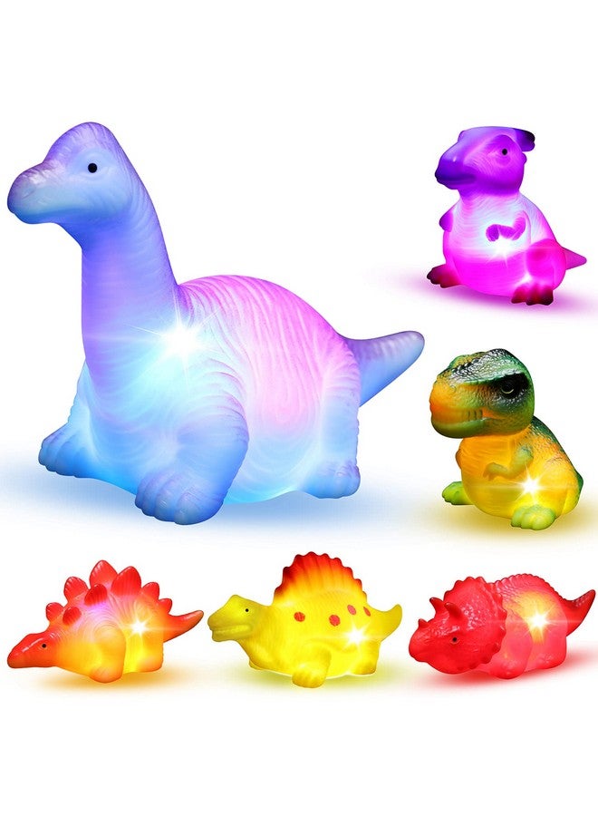 MAPIXO 6 Packs Light Up Floating Dinosaur Bath Toys Set, For Baby Toddler Nephew In Birthday Christmas Easter , Great Water Bathtub Shower Pool Bath Toy For Children Preschool - Image 1
