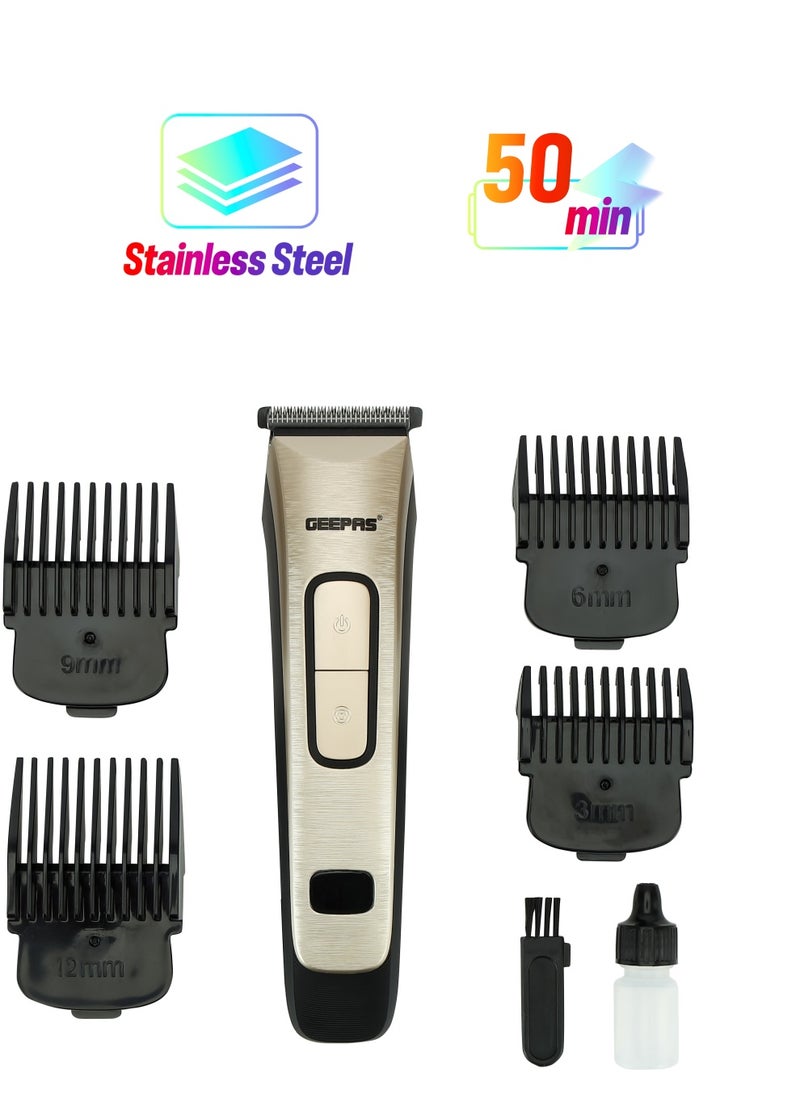 GEEPAS - Geepas Rechargeable Hair Clipper GTR1383, Cordless Hair and Beard Trimmer with High Capacity Battery, Includes 4 Comb Attachments, Brush and Oil, Precision Steel Blade for Constant Cutting, Black and - Image 1