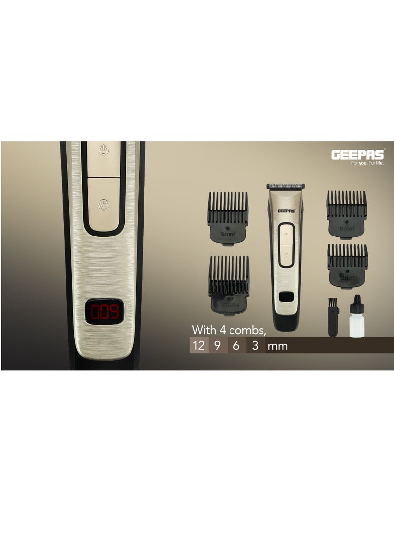 GEEPAS - Geepas Rechargeable Hair Clipper GTR1383, Cordless Hair and Beard Trimmer with High Capacity Battery, Includes 4 Comb Attachments, Brush and Oil, Precision Steel Blade for Constant Cutting, Black and - Image 1