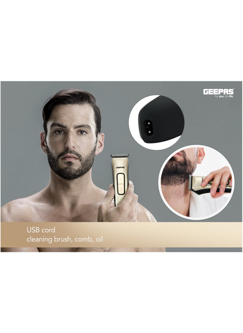 GEEPAS - Geepas Rechargeable Hair Clipper GTR1383, Cordless Hair and Beard Trimmer with High Capacity Battery, Includes 4 Comb Attachments, Brush and Oil, Precision Steel Blade for Constant Cutting, Black and - Image 1