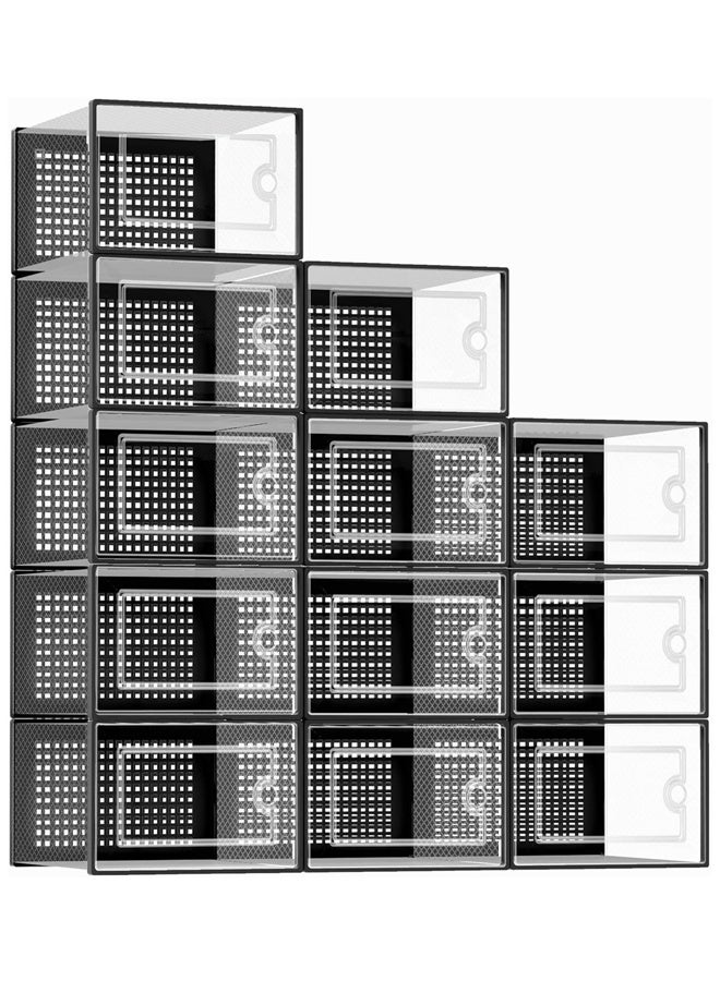 Large Shoe Storage Boxes Organizers Clear Plastic Stackable 12 Pack, Sneaker Containers, Toy Storage Organizer Bins , Closet, Under Bed, Black - Image 1