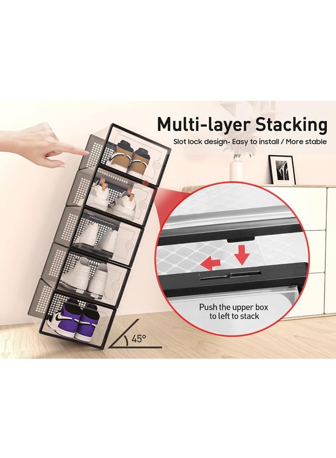 Large Shoe Storage Boxes Organizers Clear Plastic Stackable 12 Pack, Sneaker Containers, Toy Storage Organizer Bins , Closet, Under Bed, Black - Image 5