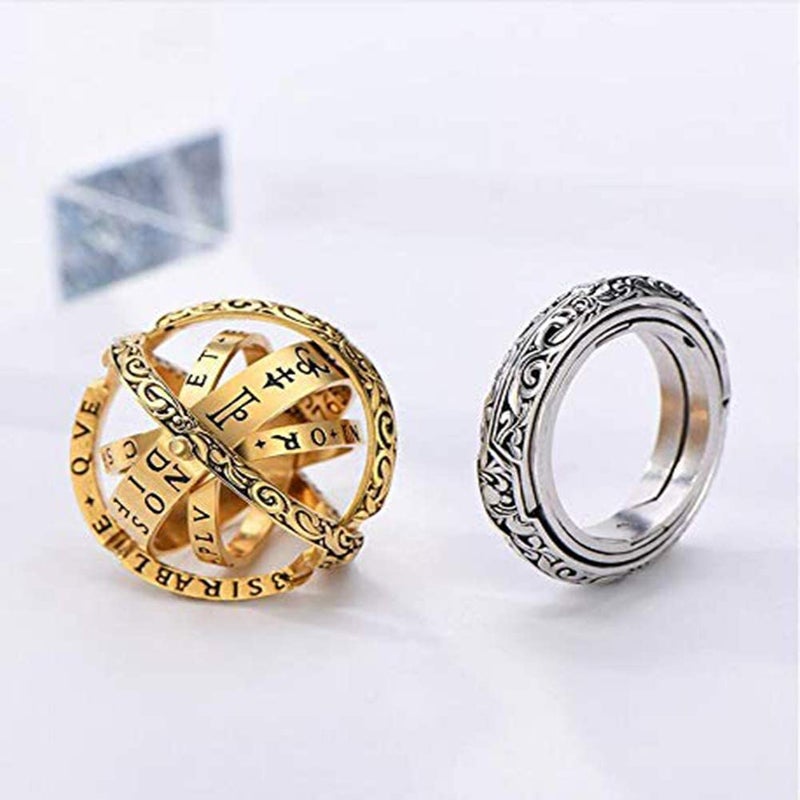 JAJAFOOK Astronomical Sphere Ball Deformation Ring Cosmic Finger Ring Lover Gifts, Alloy Rings Gold-Tone 7.5 - Image 3