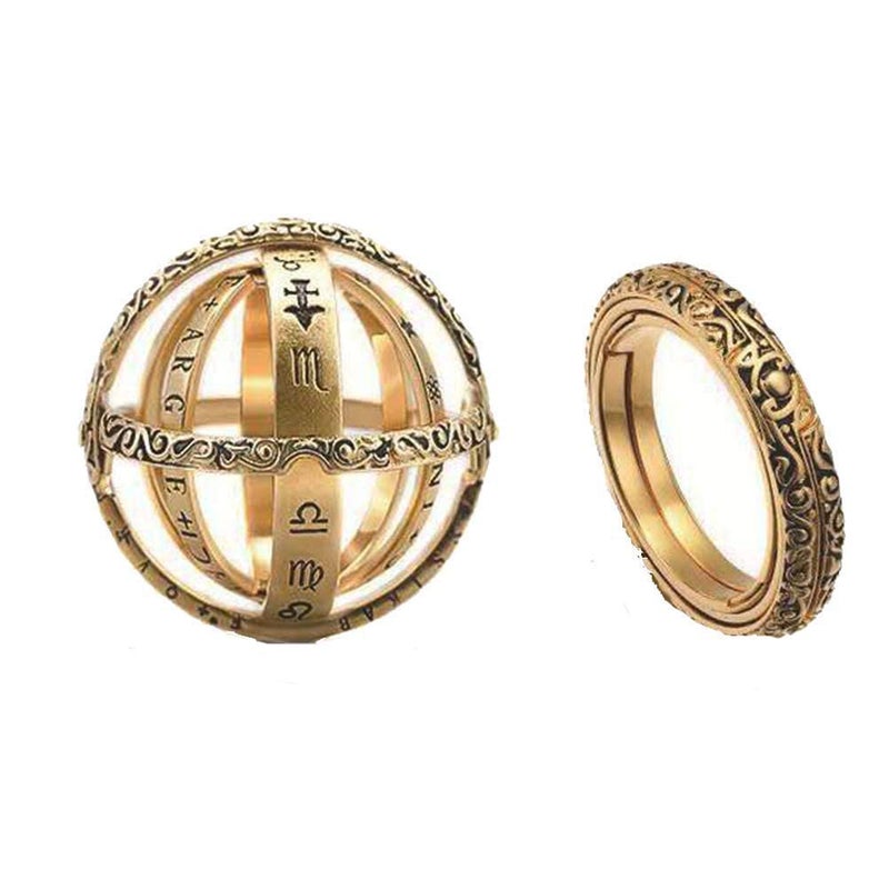 JAJAFOOK Astronomical Sphere Ball Deformation Ring Cosmic Finger Ring Lover Gifts, Alloy Rings Gold-Tone 7.5 - Image 1
