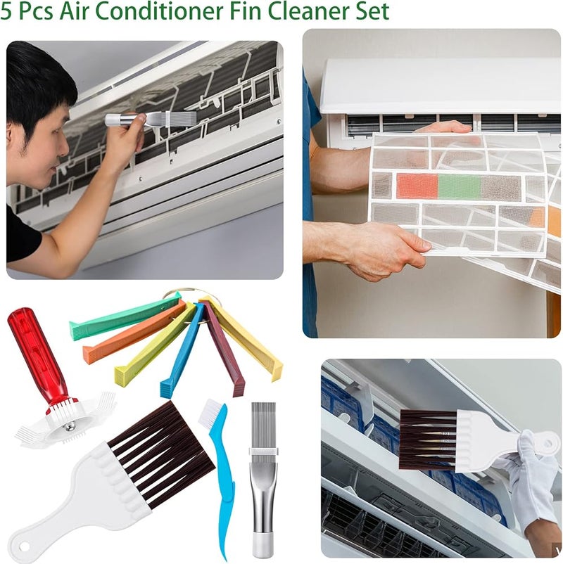 CANIPHA 5 Pcs Air Conditioner Fin Cleaner Set 3 Different Ac Fin Comb Condenser Fin Straightener,2 Different Brush Condenser Ac Coil Cleaner Air Refrigerator Fin Cleaner Evaporator Radiator Repair Clean Tool - Image 3