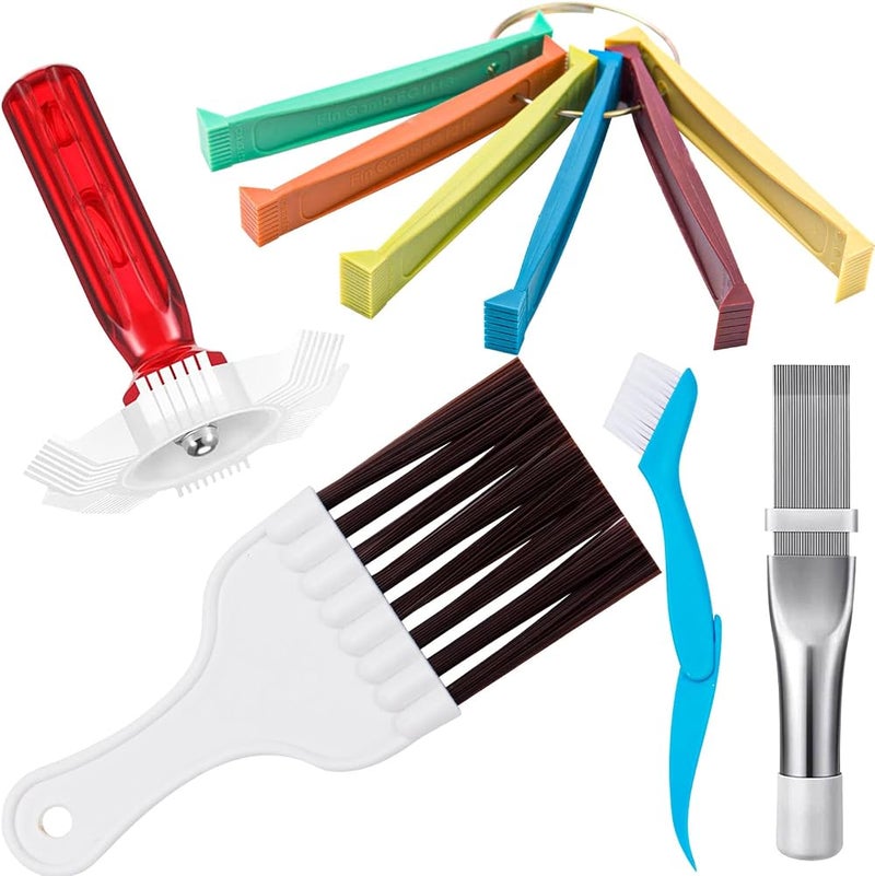 CANIPHA 5 Pcs Air Conditioner Fin Cleaner Set 3 Different Ac Fin Comb Condenser Fin Straightener,2 Different Brush Condenser Ac Coil Cleaner Air Refrigerator Fin Cleaner Evaporator Radiator Repair Clean Tool - Image 1