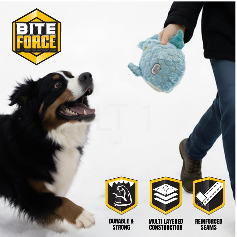 Bite Force - Durable & Strong Dog Toy Blue Whale with Squeaker, Kevlar-Reinforced Seams for Aggressive chewers- Blue. - Image 3