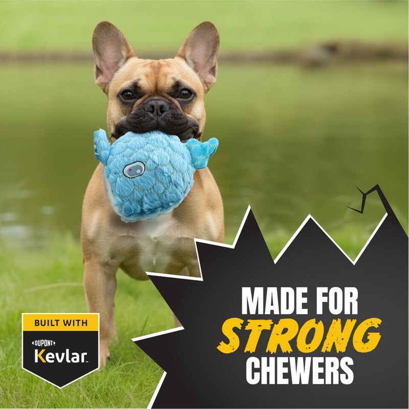 Bite Force - Durable & Strong Dog Toy Blue Whale with Squeaker, Kevlar-Reinforced Seams for Aggressive chewers- Blue. - Image 2
