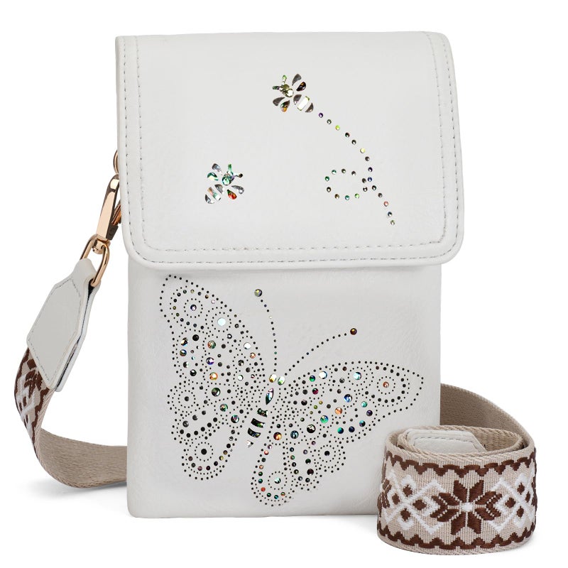 KITEVIUN Leather Small Crossbody Bags for Women Trendy Cell Phone Bag Wallet Purses Butterfly Design - Image 1