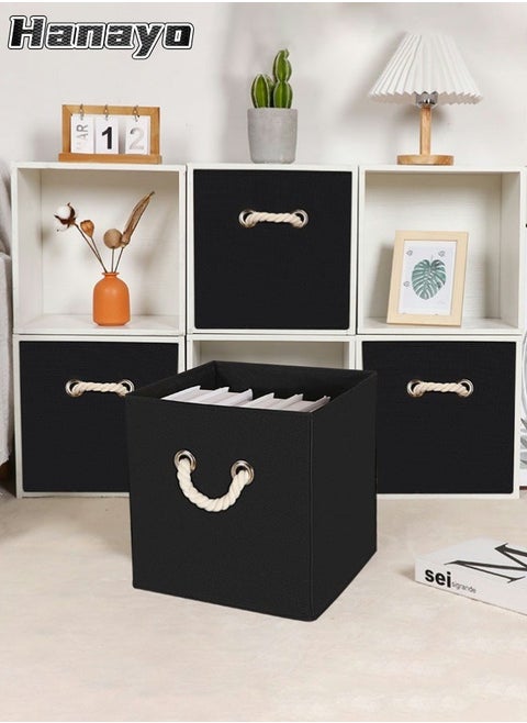 4 Pcs Storage Baskets with Handle Foldable Fabric Cube Organizer Box for Organizing Closet Clothes and Toys (Black)