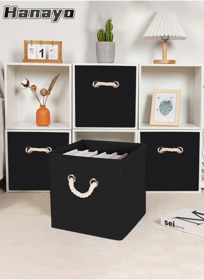 Hanayo 4 Pcs Storage Baskets with Handle Foldable Fabric Cube Organizer Box for Organizing Closet Clothes and Toys (Black)  - Image 1