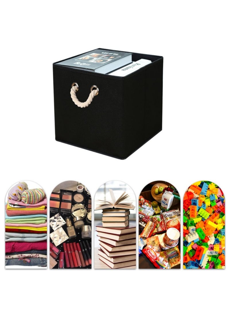 4 Pcs Storage Baskets with Handle Foldable Fabric Cube Organizer Box for Organizing Closet Clothes and Toys (Black)