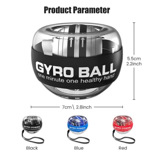 The Autostory Gyro Ball Wrist Strengthener – Auto Start Forearm Exerciser with Ergonomic Grip – Hand, Finger, Arm Workout for Fitness, Sports, Musicians & Rehab (Bag, Platinum Core, Lights, Black) - Image 3