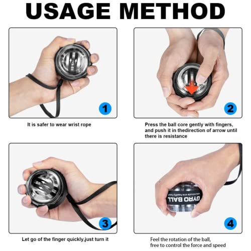 The Autostory Gyro Ball Wrist Strengthener – Auto Start Forearm Exerciser with Ergonomic Grip – Hand, Finger, Arm Workout for Fitness, Sports, Musicians & Rehab (Bag, Platinum Core, Lights, Black) - Image 4