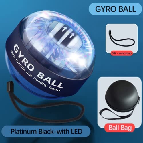 The Autostory Gyro Ball Wrist Strengthener – Auto Start Forearm Exerciser with Ergonomic Grip – Hand, Finger, Arm Workout for Fitness, Sports, Musicians & Rehab (Bag, Platinum Core, Lights, Black) - Image 2