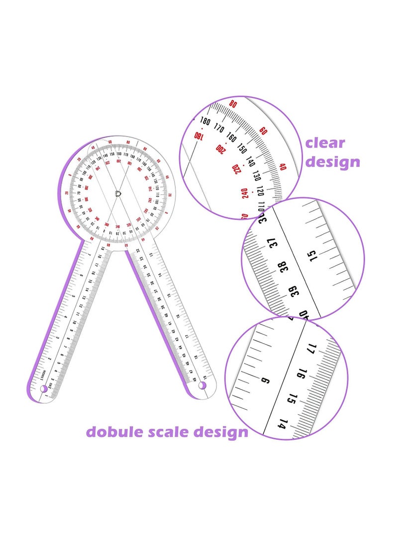 مقياس الزوايا الشفاف ، مسطرة زاوية تقويم العظام 12 بوصة البلاستيكي 360 درجة لشريط قياس الجسم منقلة - Image 5
