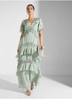 Floral V-Neck Tiered Maxi Dress - pzsku/Z630F6A3E8CFB2E37F18CZ/45/_/1741167957/8e12d3f8-fbdb-40b5-9f81-39930d9919d8