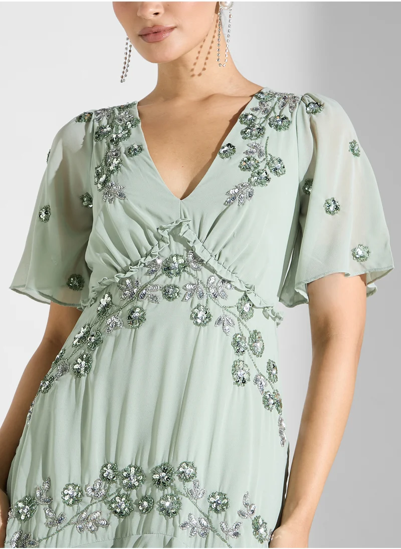 Maya Floral V-Neck Tiered Maxi Dress