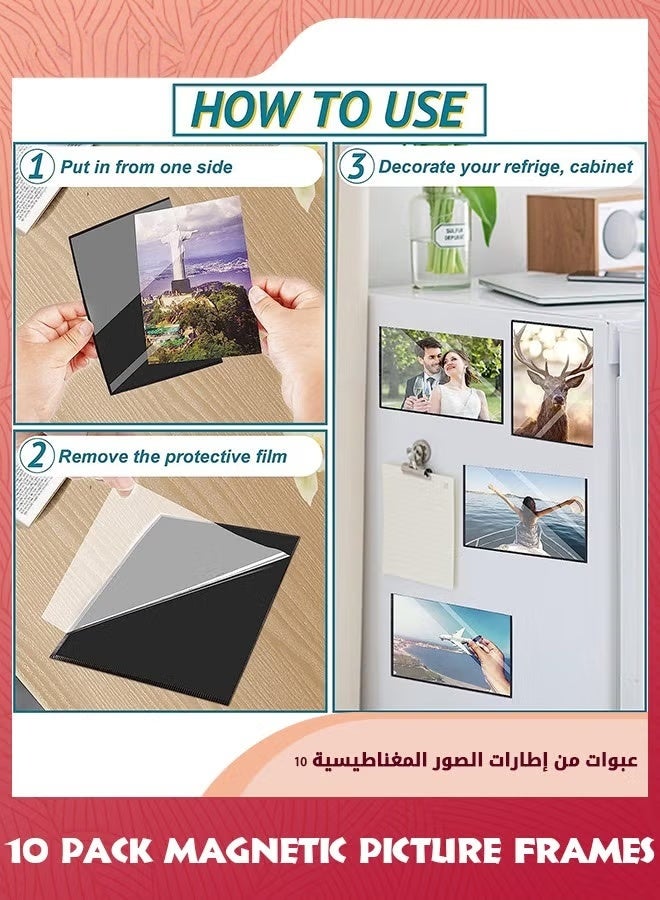 EETU 10PCS Black Magnetic Picture Frame,4.5X6.5inch(115mmx165mm) For Refrigerator,Photo Magnets Sleeves,Black - Image 3