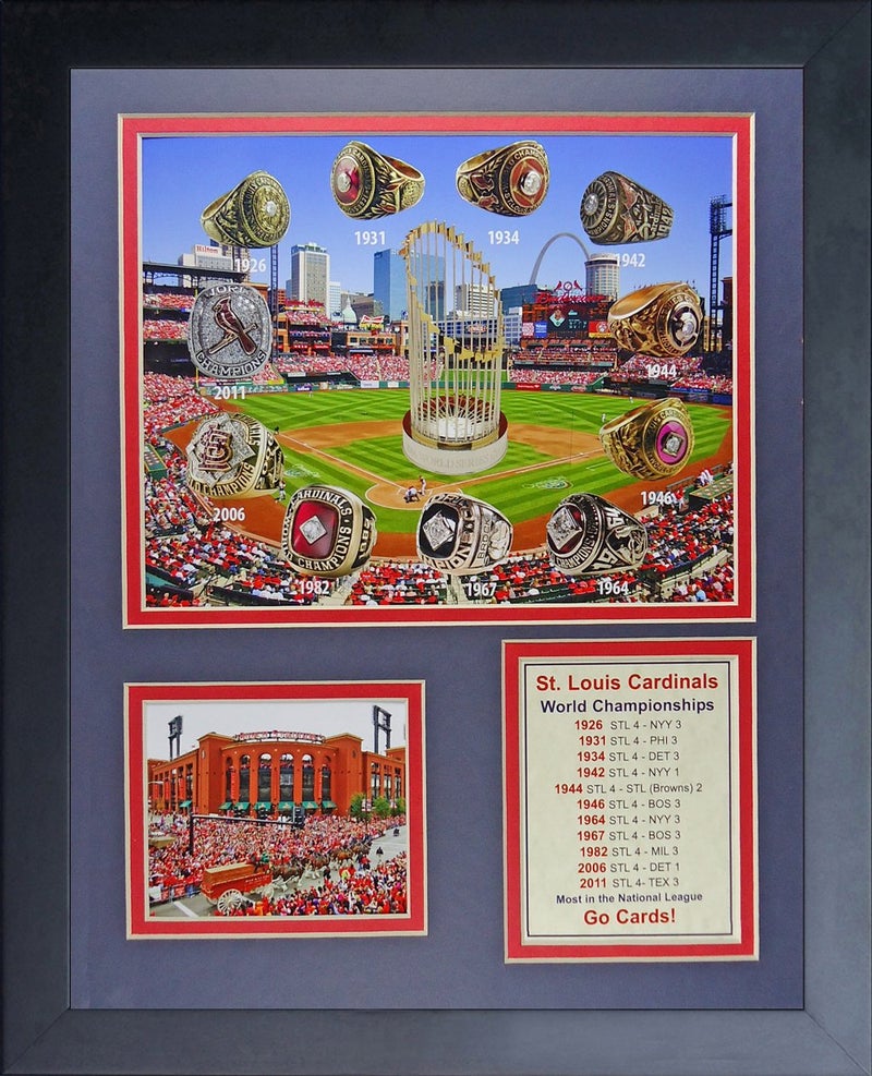 Legends Never Die St. Louis Cardinals MLB World Series Rings and Championships Collectible | Framed Photo Collage Decor - 12"x15" - Image 3