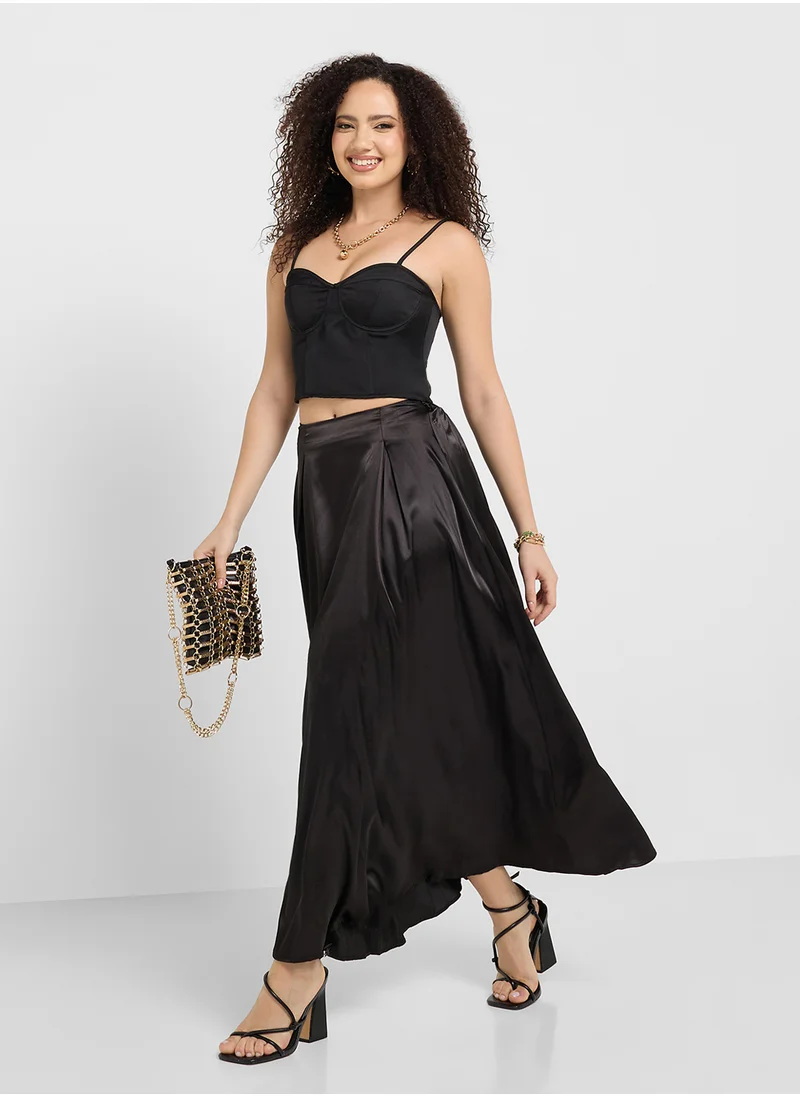 جينجر Boxy Pleat Satin Skirt